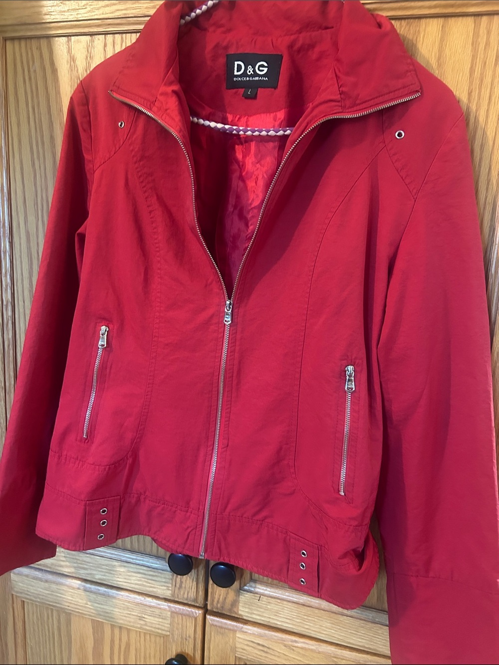 D&G Women's Red Zip-Up Utility Jacket
